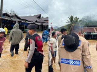 Guyur Hujan, Kali Anggomate Kembali Meluap, Kapolres Konut Bersama Personel Gerak Cepat Bantu Evakuasi Tiga Desa Di Kecamatan Andowia