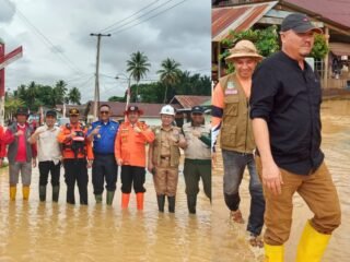 BPBD Konut Dan F-PRB, Siap Siaga 24 Jam Dilokasi Banjir Di Kecamatan Andowia Menjaga Banjir Susulan