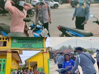 Cegah Dampak Kabut Asap, Dishub Konawe Utara Bagikan Masker kepada Warga dan Siswa Sekolah Dasar